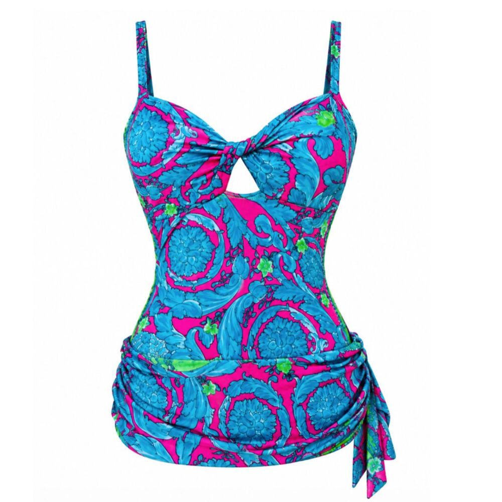 Versace Jeans Y2K Paisley Keyhole Tie Waist Cami Shirt Top